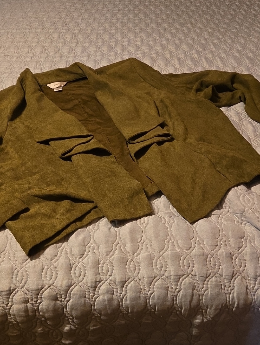 CJ Banks Olive Green Faux Suede Open-Front Blazer